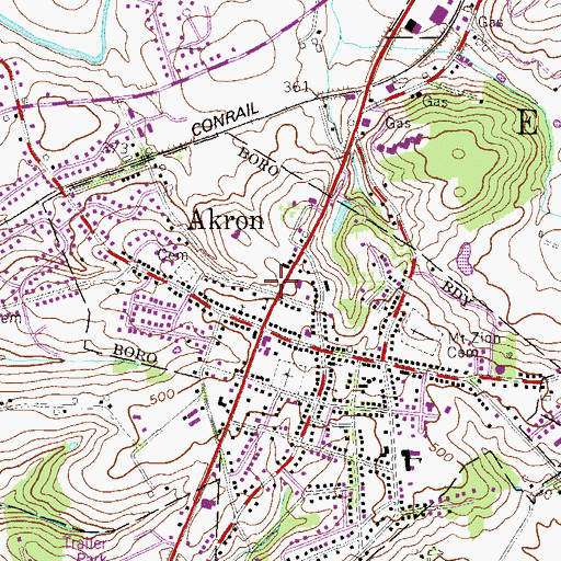 Topographic Map of Akron Post Office, PA