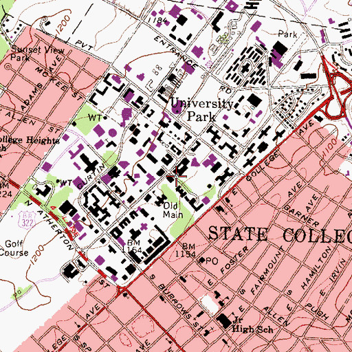 Topographic Map of University Park Post Office, PA