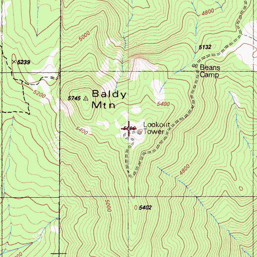 Topographic Map of Baldy Mountain Lookout, CA