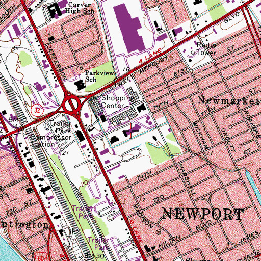 Topographic Map of Parkview Post Office, VA