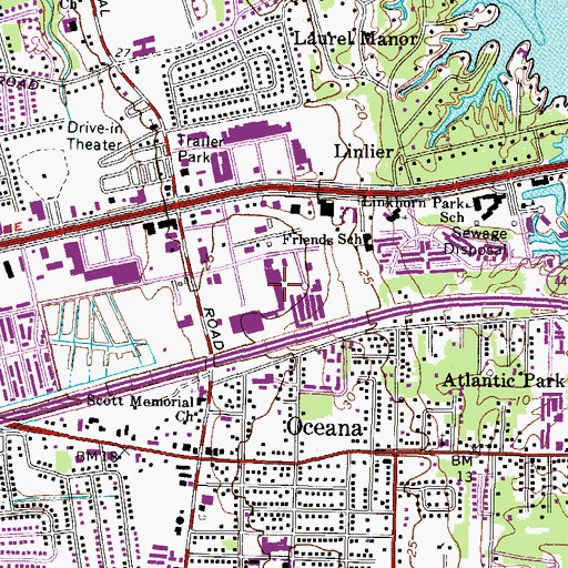 Topographic Map of Hilltop Oceana Post Office, VA