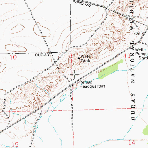 Topographic Map of Ouray National Wildlife Refuge Fire Station, UT