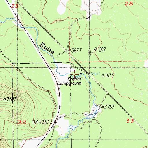 Topographic Map of Shafter Campground, CA