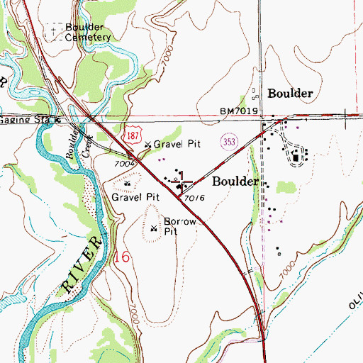 Topographic Map of Boulder Post Office, WY