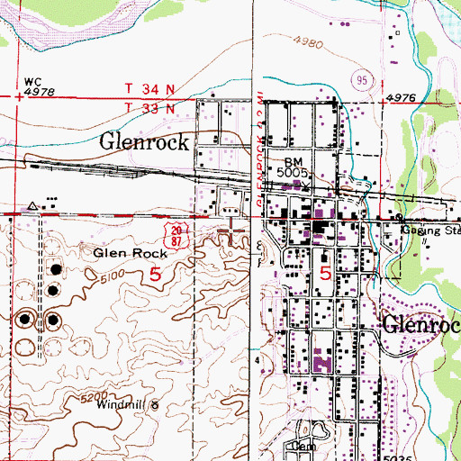 Topographic Map of Glenrock Post Office, WY
