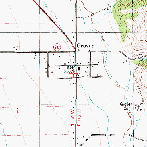 Topographic Map of Grover Post Office, WY