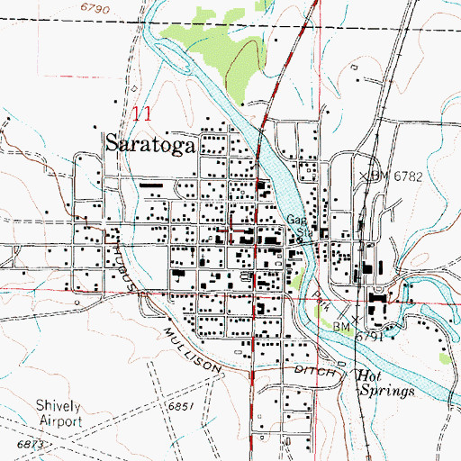 Topographic Map of Saratoga Post Office, WY