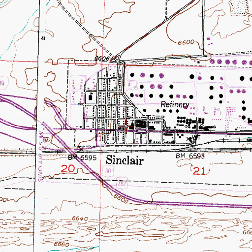 Topographic Map of Sinclair Post Office, WY