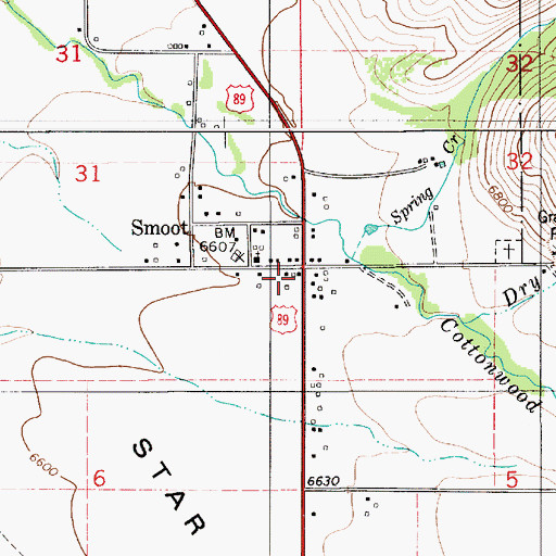 Topographic Map of Smoot Post Office, WY