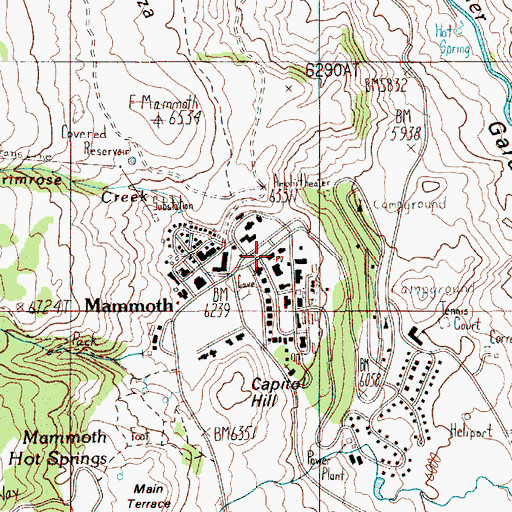 Topographic Map of Yellowstone National Park Post Office, WY