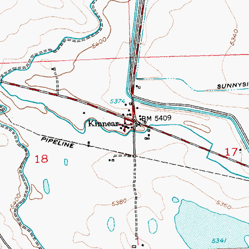 Topographic Map of Kinnear Post Office, WY