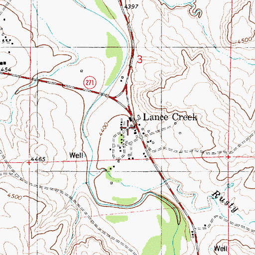 Topographic Map of Lance Creek Post Office, WY