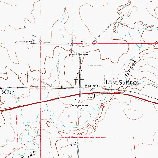 Topographic Map of Lost Springs Post Office, WY