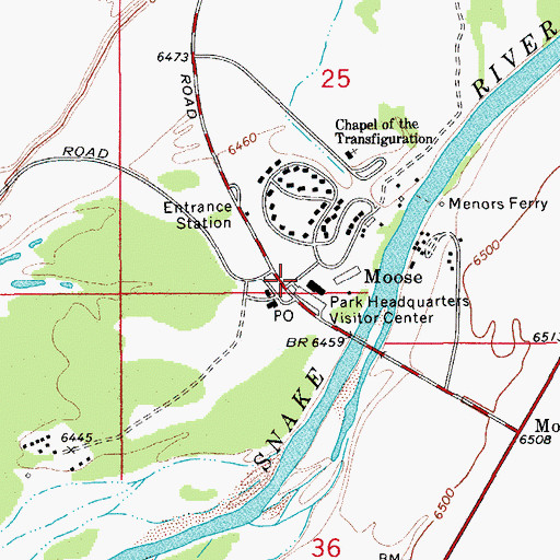 Topographic Map of Moose Post Office, WY
