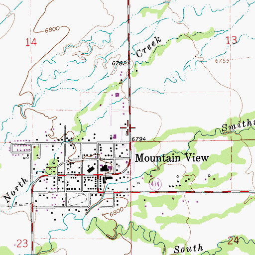 Topographic Map of Mountain View Post Office, WY