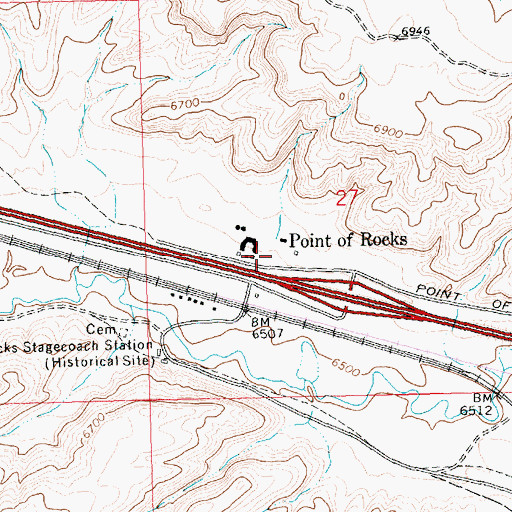Topographic Map of Point of Rocks Post Office, WY