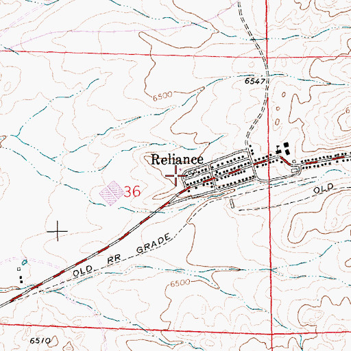 Topographic Map of Reliance Post Office, WY