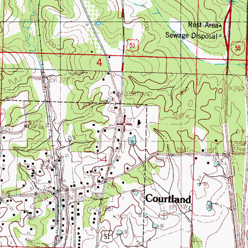 Topographic Map of Courtland Post Office, MS