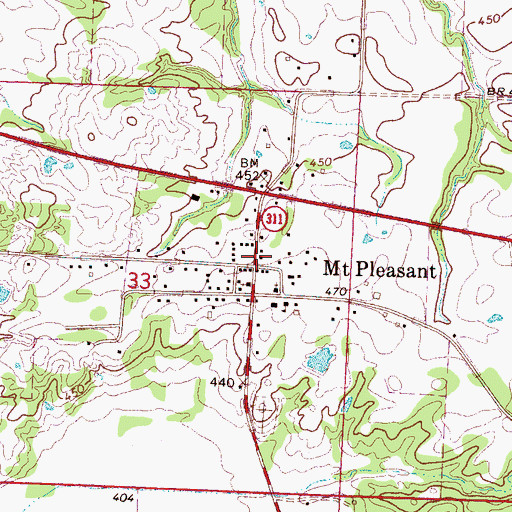 Topographic Map of Mount Pleasant Post Office, MS