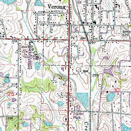 Topographic Map of Verona Post Office, MS
