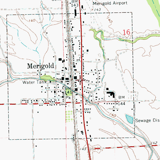 Topographic Map of Merigold Post Office, MS