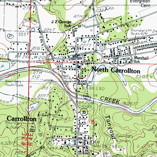 Topographic Map of North Carrollton Post Office, MS