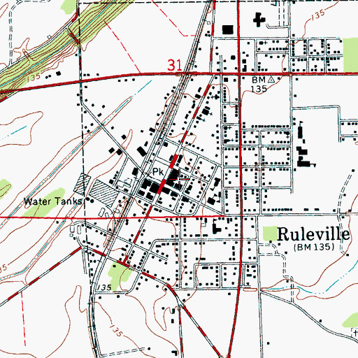 Topographic Map of Ruleville Post Office, MS