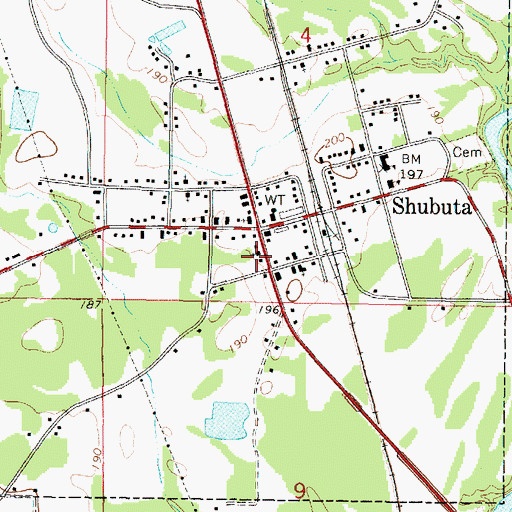 Topographic Map of Shubuta Post Office, MS