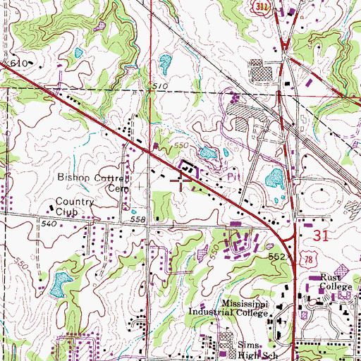 Topographic Map of Ida B Wells Post Office, MS