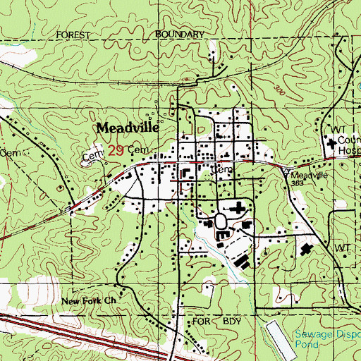 Topographic Map of Meadville Post Office, MS
