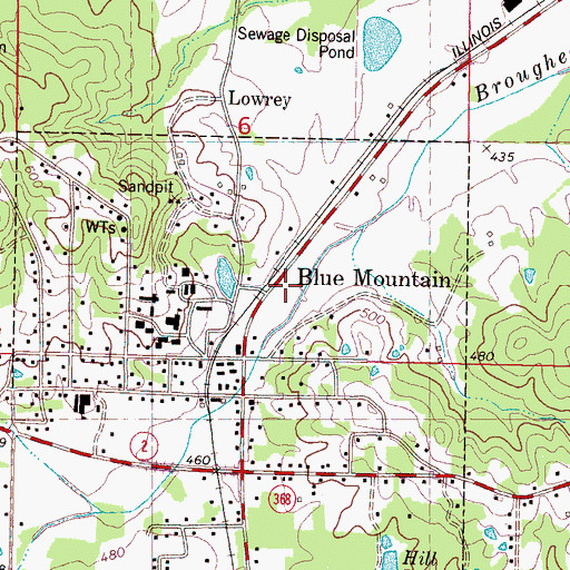Topographic Map of Blue Mountain Post Office, MS