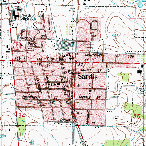 Topographic Map of Sardis Post Office, MS
