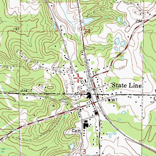 Topographic Map of State Line Post Office, MS