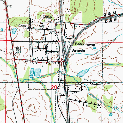 Topographic Map of Artesia Post Office, MS