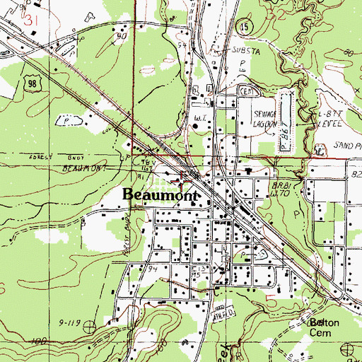 Topographic Map of Beaumont Post Office, MS