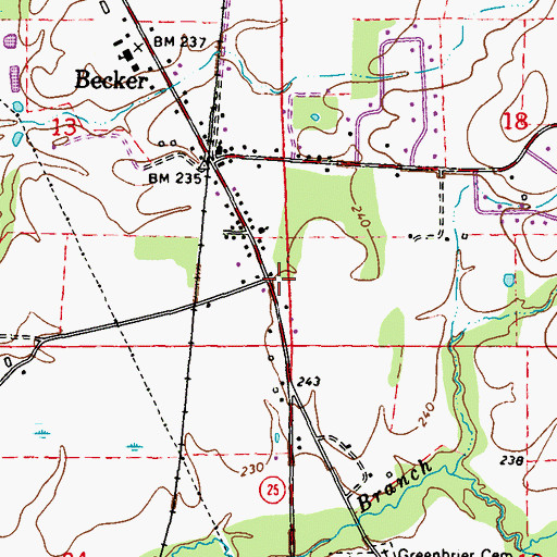 Topographic Map of Becker Post Office, MS