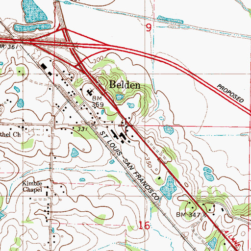 Topographic Map of Belden Post Office, MS