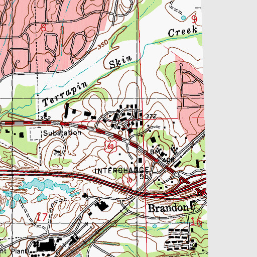 Topographic Map of Brandon Post Office, MS