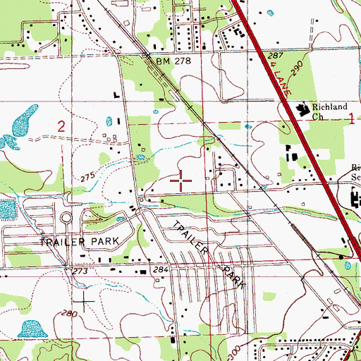 Topographic Map of Richland Post Office, MS