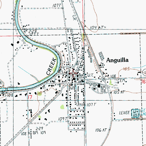 Topographic Map of Anguilla Post Office, MS