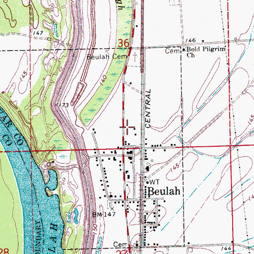 Topographic Map of Beulah Post Office, MS