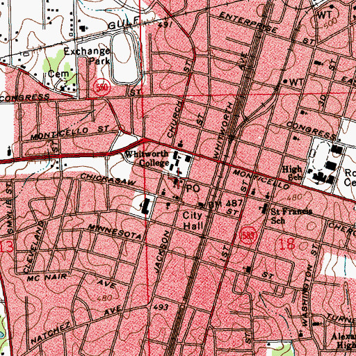 Topographic Map of Brookhaven Post Office, MS