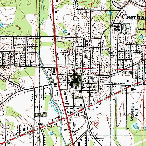 Topographic Map of Carthage Post Office, MS