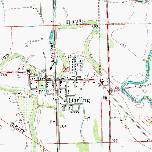 Topographic Map of Darling Post Office, MS