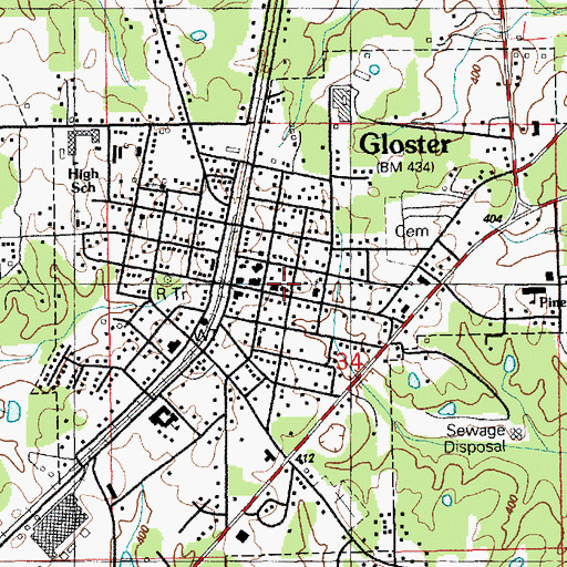 Topographic Map of Gloster Post Office, MS
