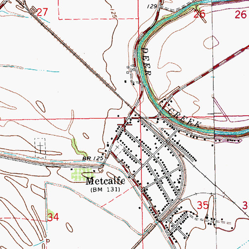 Topographic Map of Metcalfe Post Office, MS