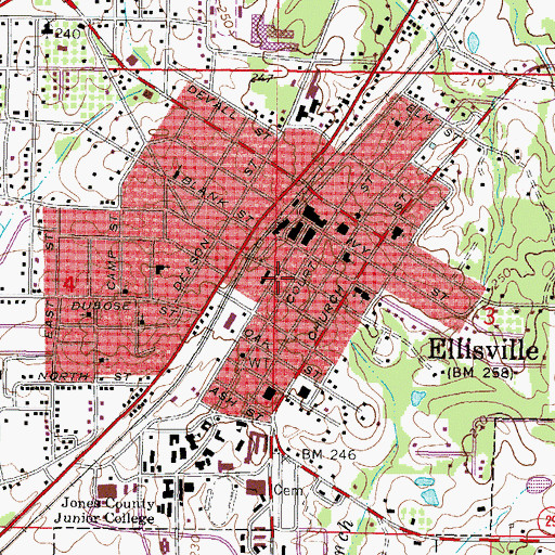 Topographic Map of Ellisville Post Office, MS