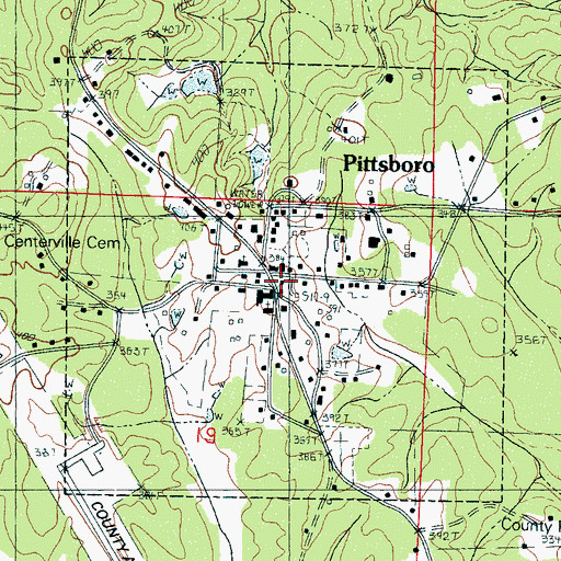Topographic Map of Pittsboro Post Office, MS
