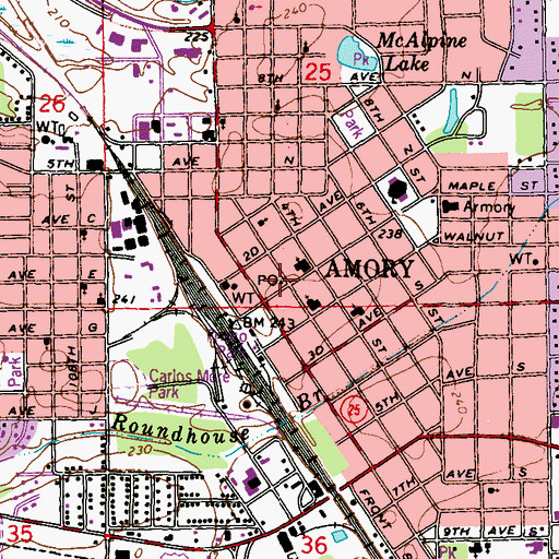 Topographic Map of Amory Post Office, MS