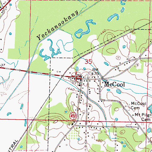 Topographic Map of McCool Post Office, MS